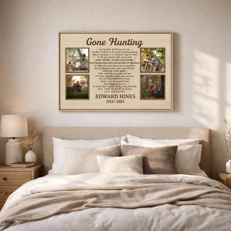 Gone Hunting Memorial Canvas - A Timeless Rustic Tribute