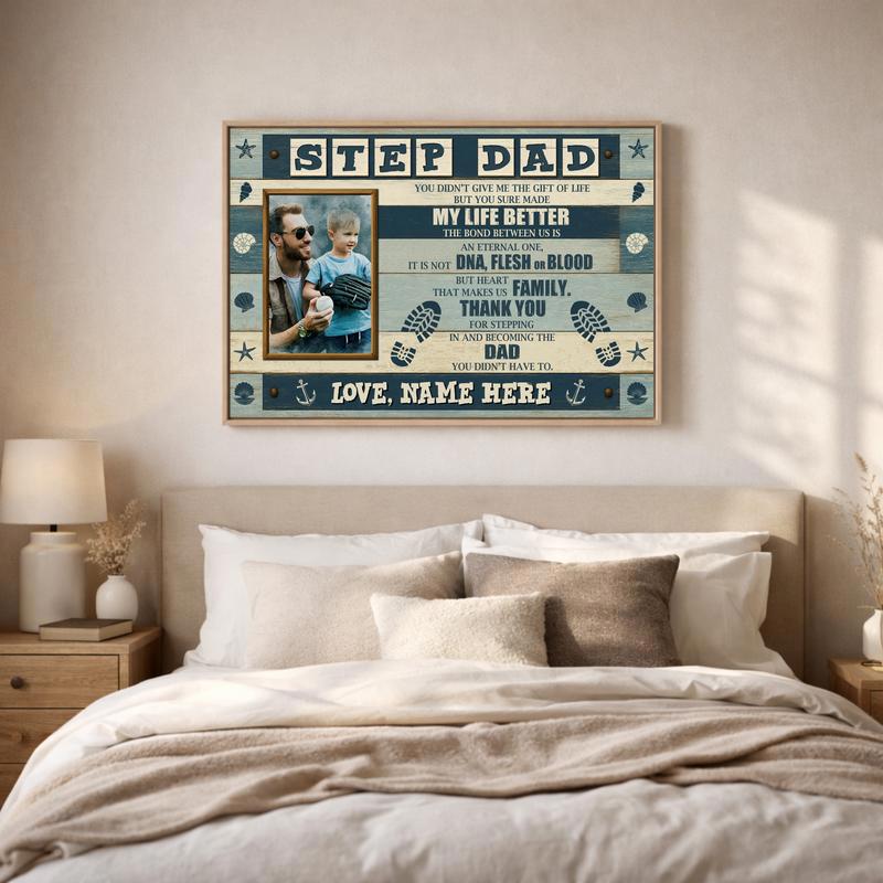 Coastal Bonus Dad Photo Canvas - Unique Stepdad Birthday Gift