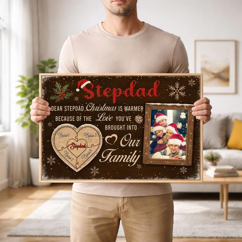 Stepdad's Custom Puzzle Photo Canvas - Heartfelt Holiday Decor