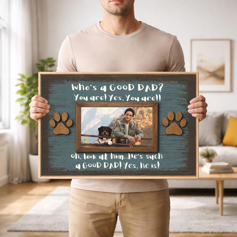 Best Dog Dad Ever - Funny Custom Photo Frame Canvas Gift