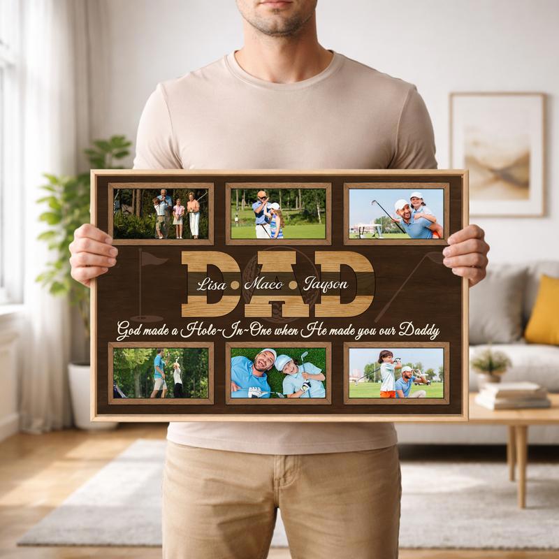 Golf Dad Photo Collage Canvas - Unique Rustic Father's Day Gift