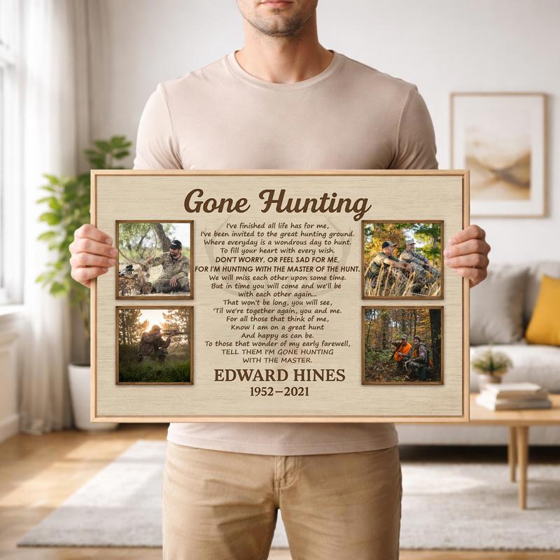 Gone Hunting Memorial Canvas - A Timeless Rustic Tribute