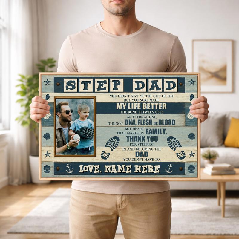 Coastal Bonus Dad Photo Canvas - Unique Stepdad Birthday Gift