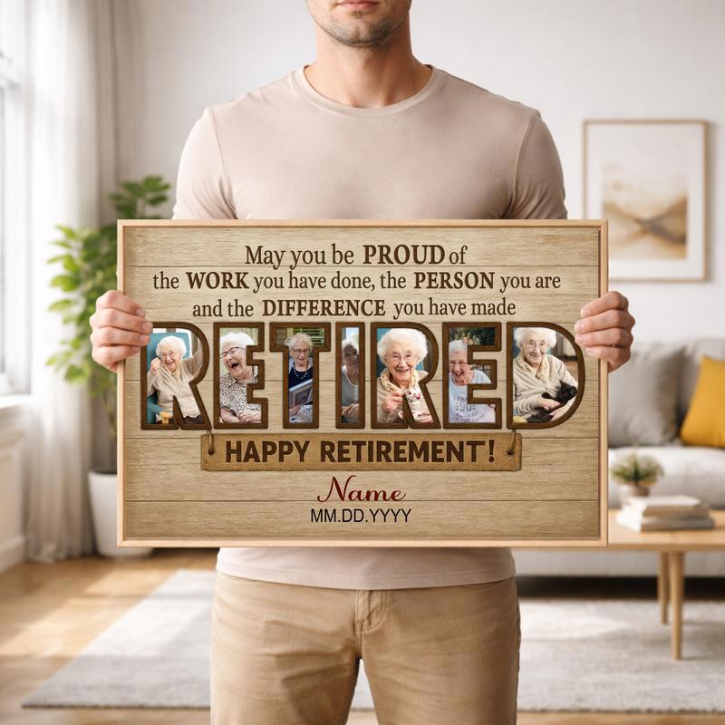 Custom Farewell Retirement Photo Collage Canvas for Mom or Dad