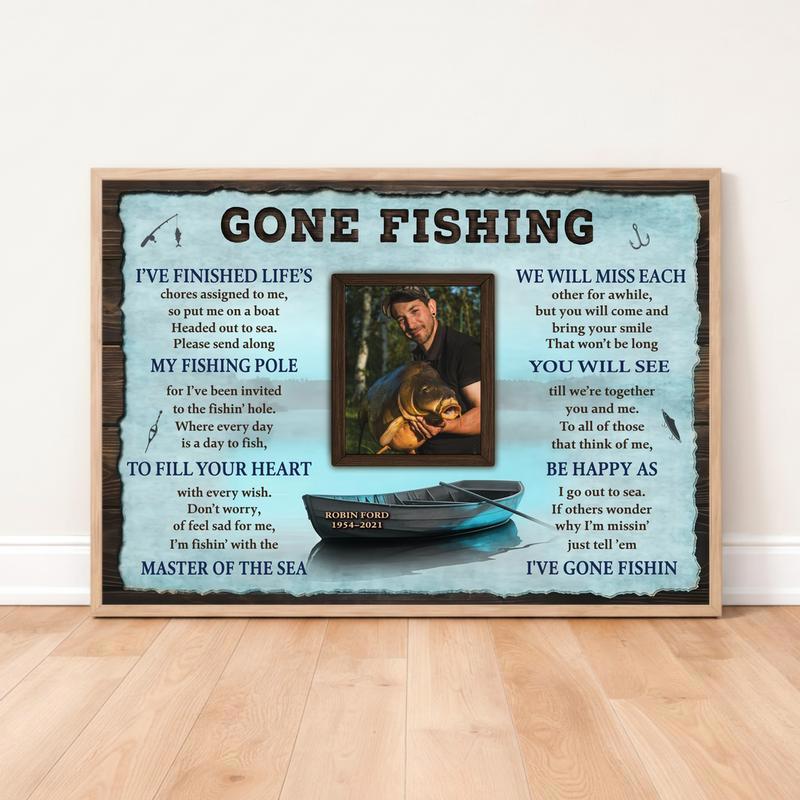 Eternal Peace For a Fisherman - Custom Memorial Photo Canvas - Easessy