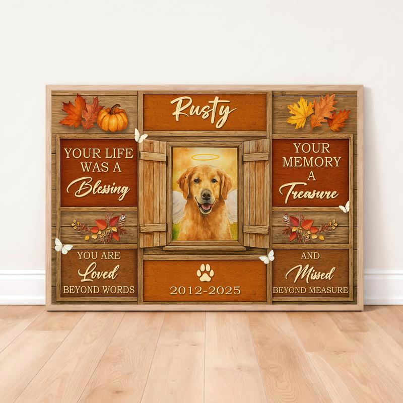 Rustic Autumn Remembrance Of Your Beloved Dog Memorial Canvas - Easessy