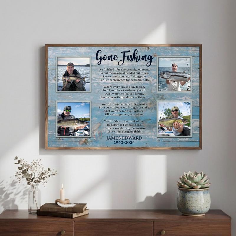 Fisherman's Last Cast Custom Photo Memorial Collage Canvas Fisherman's Last Cast Custom Photo Memorial Collage Canvas
