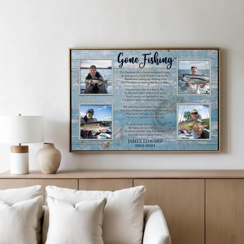 Fisherman's Last Cast Custom Photo Memorial Collage Canvas Fisherman's Last Cast Custom Photo Memorial Collage Canvas