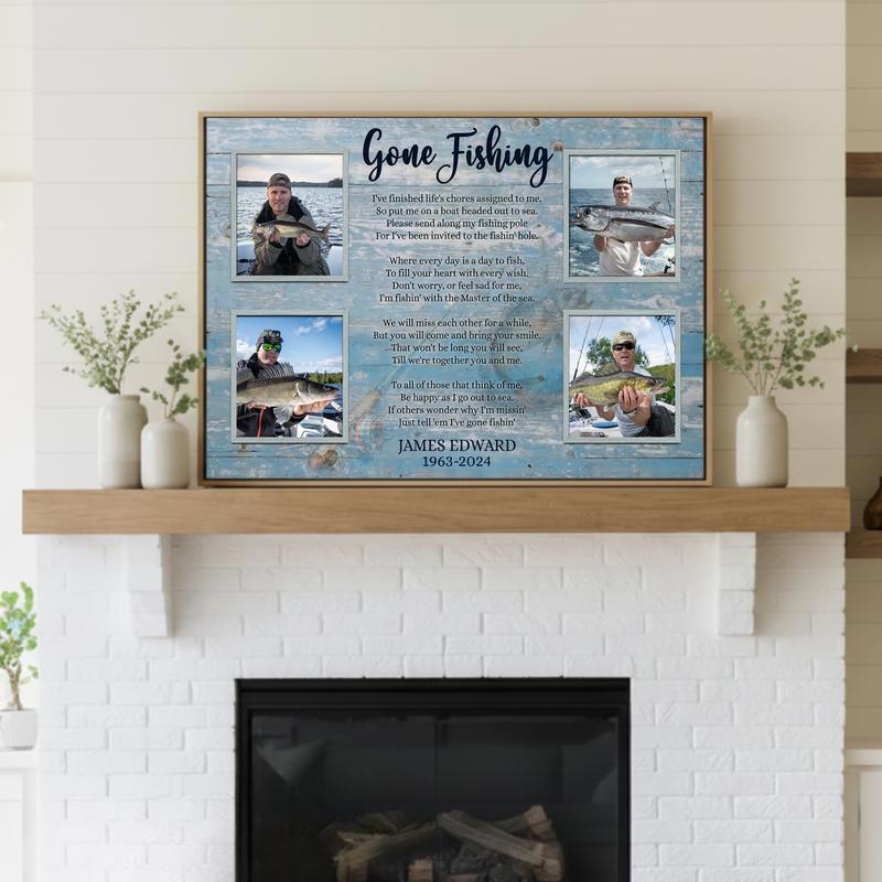 Fisherman's Last Cast Custom Photo Memorial Collage Canvas Fisherman's Last Cast Custom Photo Memorial Collage Canvas