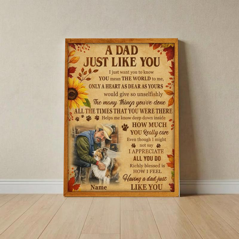 Dog Dad Photo Tribute - Autumn Farmhouse Canvas Gift - Father's Day Fun