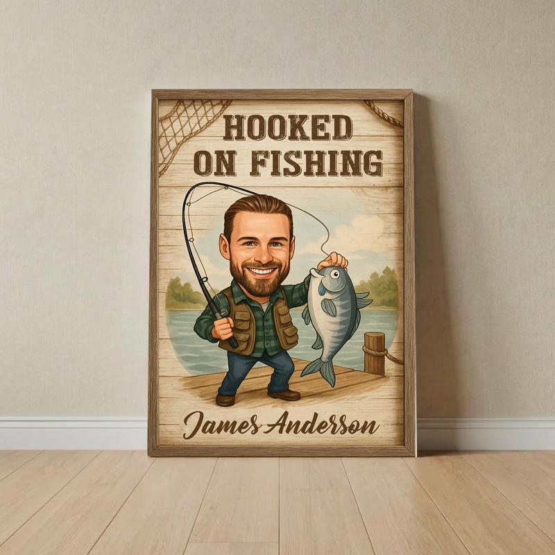 Funny Custom Fisherman Caricature Canvas Gift for Dad - Father's Day Fun