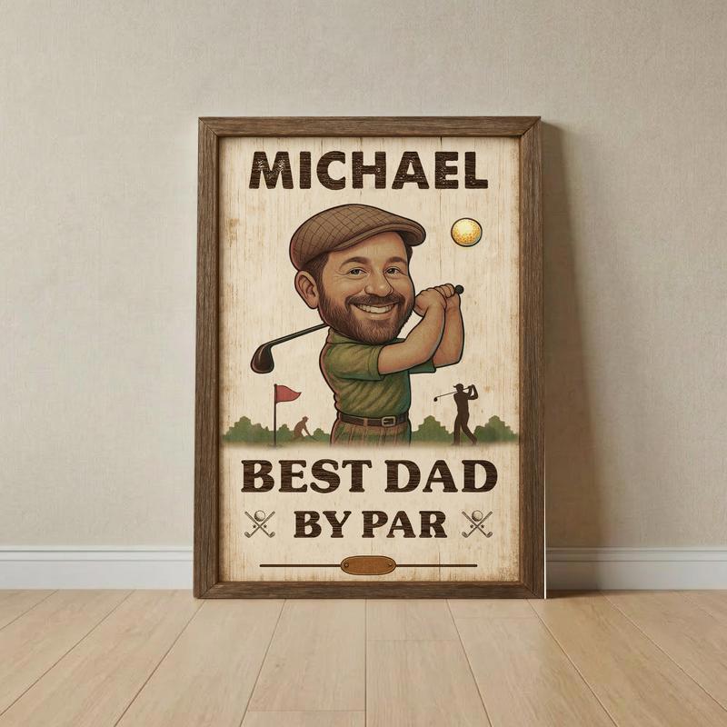 Best Dad By Par Custom Portrait - Unique Golf Gift Canvas - Father's Day Fun