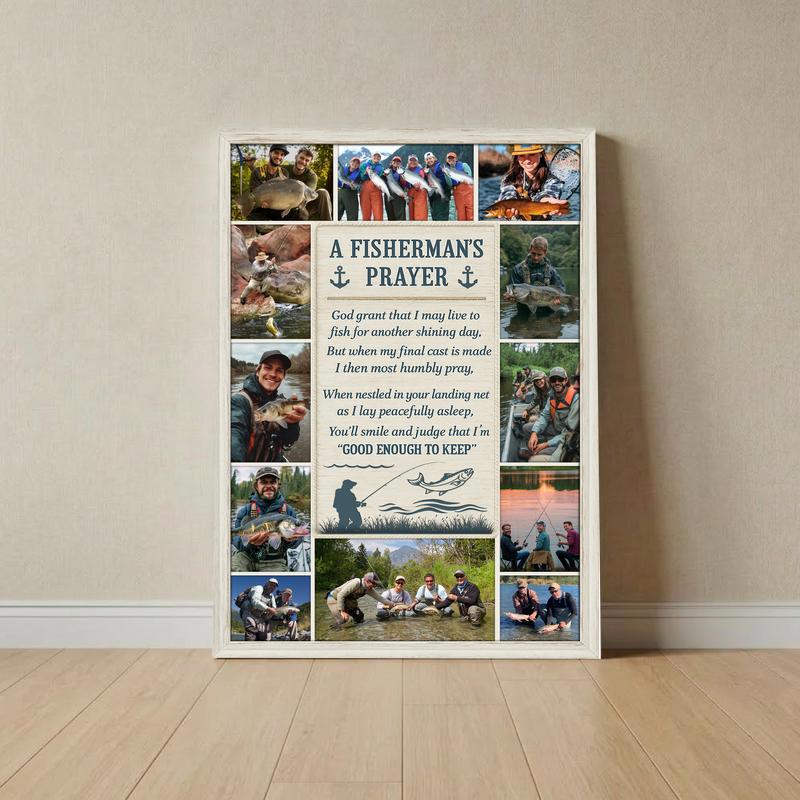 Fisherman's Prayer Collage - Custom Coastal Canvas Gift for Him - Father's Day Fun