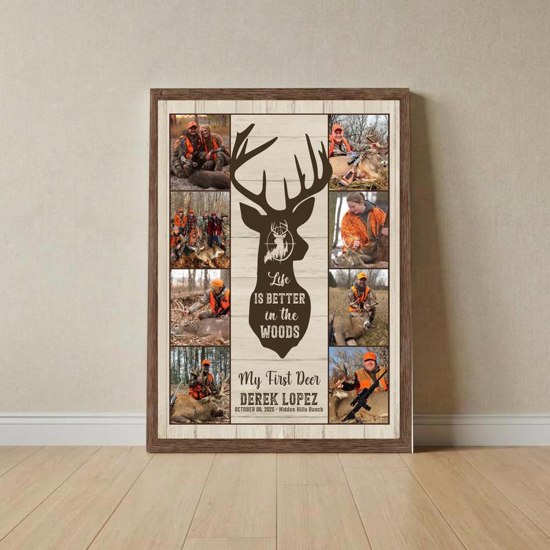 Nature's Heartbeat - Custom Deer Hunter Photo Collage Canvas Art - Father's Day Fun
