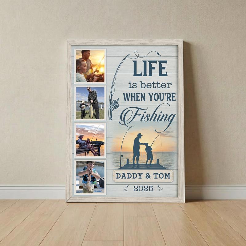 Father & Son Fishing Memories - Coastal Farmhouse Photo Canvas - Father's Day Fun