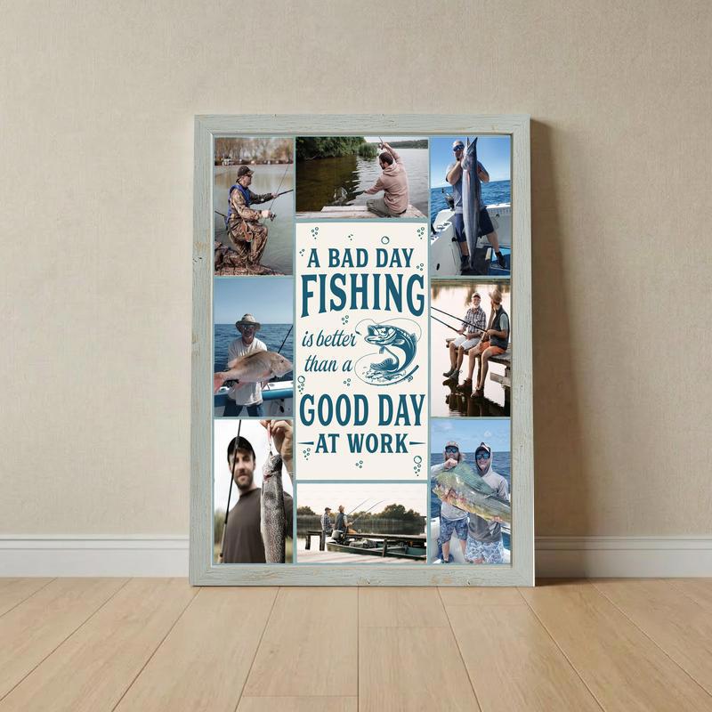 Custom Fishing Quote Photo Collage Canvas - Heartfelt Coastal Gift - Father's Day Fun