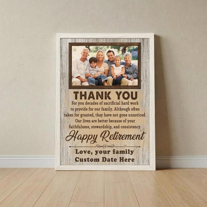 Rustic Farmhouse Dad Retirement Gift - Custom Name Photo Canvas - Father's Day Fun