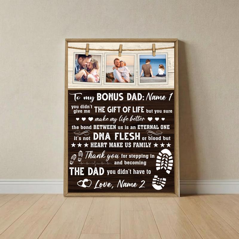 Heartfelt Bonus Dad Gift - Custom Rustic Farmhouse Canvas Art - Father's Day Fun