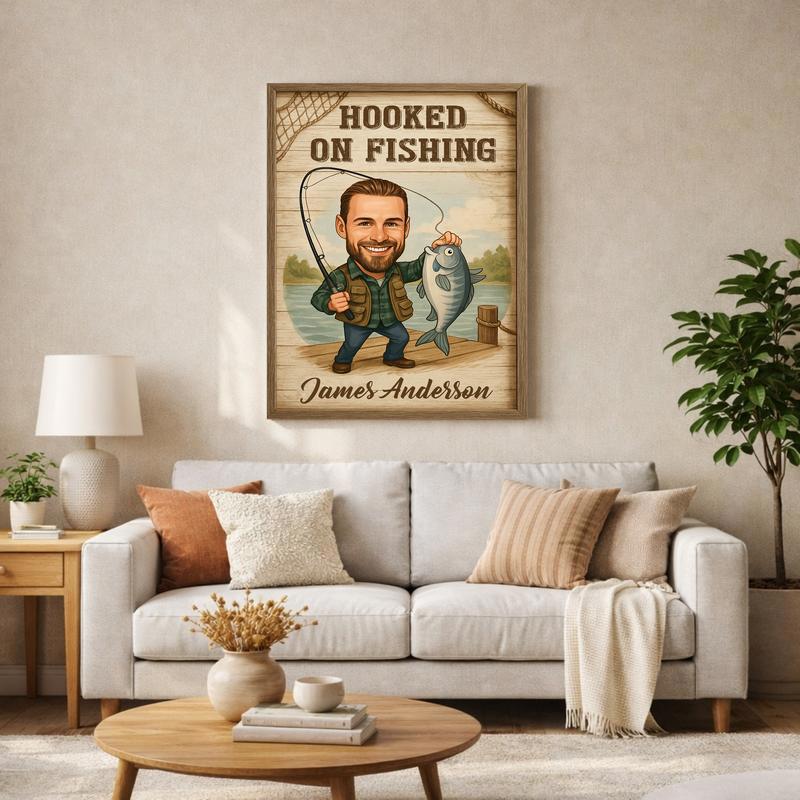 Funny Custom Fisherman Caricature Canvas Gift for Dad Funny Custom Fisherman Caricature Canvas Gift for Dad