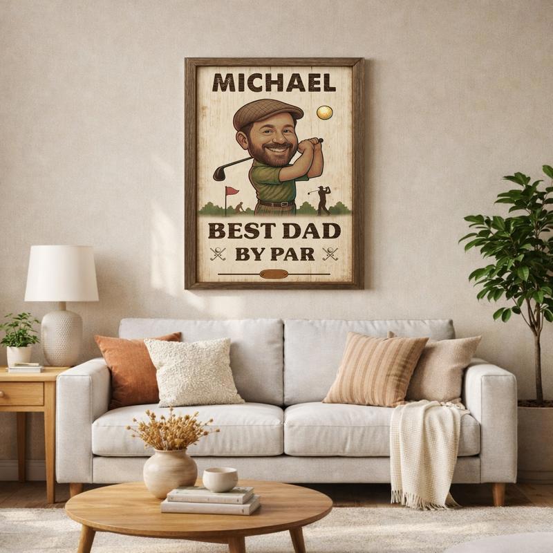 Best Dad By Par Custom Portrait - Unique Golf Gift Canvas