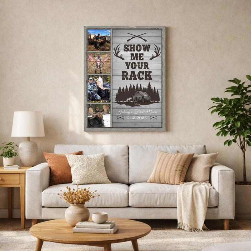 Moose Hunter Photo Collage - Personalized Rustic Farmhouse Canvas