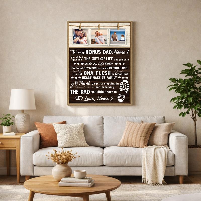 Heartfelt Bonus Dad Gift - Custom Rustic Farmhouse Canvas Art