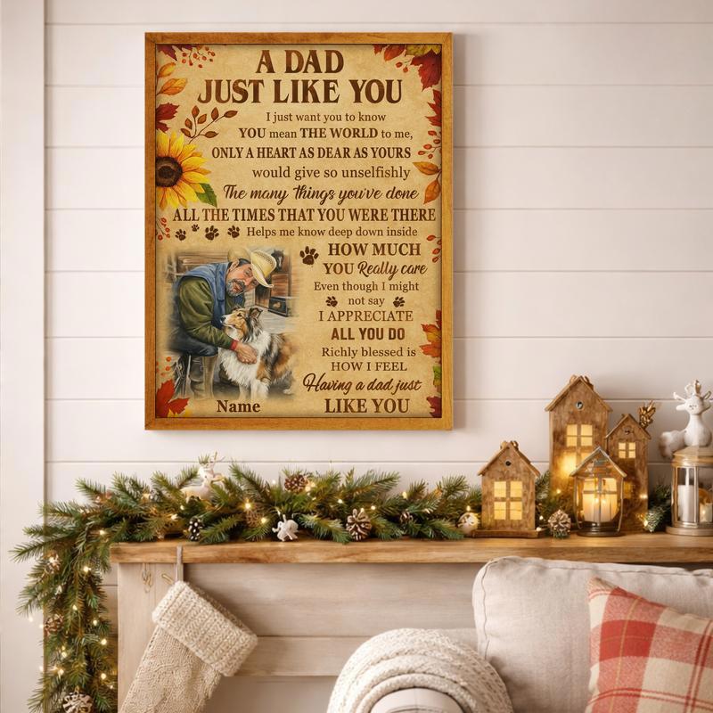 Dog Dad Photo Tribute - Autumn Farmhouse Canvas Gift