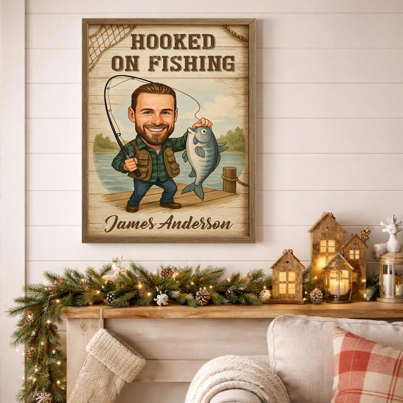 Funny Custom Fisherman Caricature Canvas Gift for Dad Funny Custom Fisherman Caricature Canvas Gift for Dad