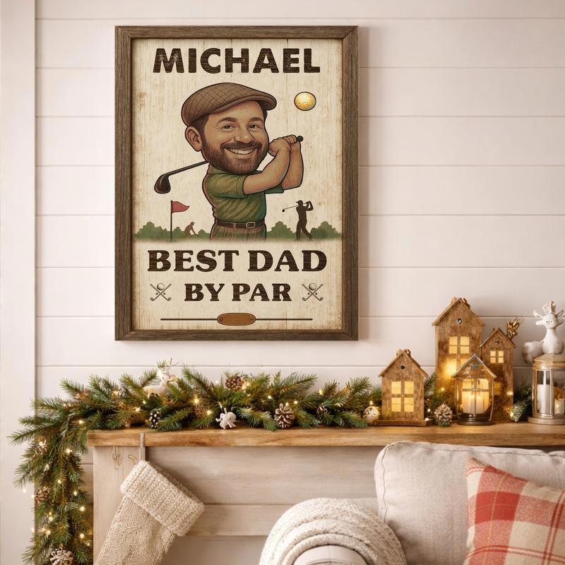 Best Dad By Par Custom Portrait - Unique Golf Gift Canvas