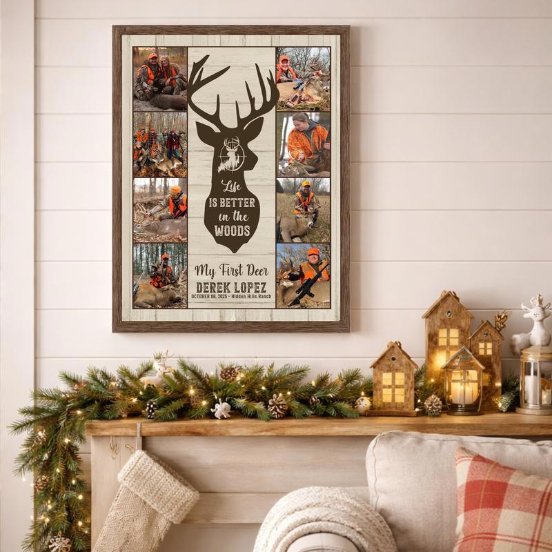 Nature's Heartbeat - Custom Deer Hunter Photo Collage Canvas Art