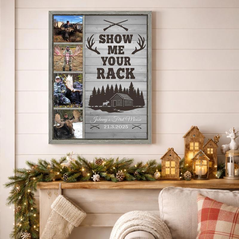 Moose Hunter Photo Collage - Personalized Rustic Farmhouse Canvas