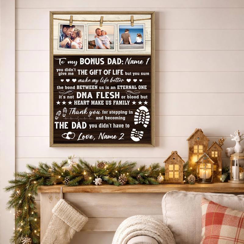 Heartfelt Bonus Dad Gift - Custom Rustic Farmhouse Canvas Art