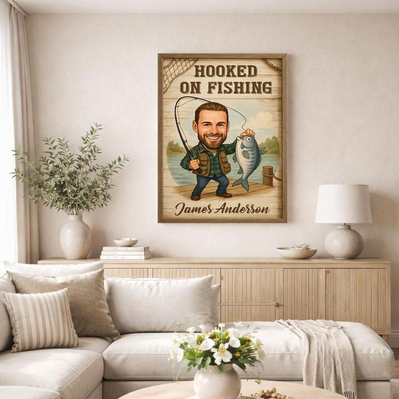 Unique Fishing Caricature Canvas - Dad's Personalized Cartoon Gift Unique Fishing Caricature Canvas - Dad's Personalized Cartoon Gift