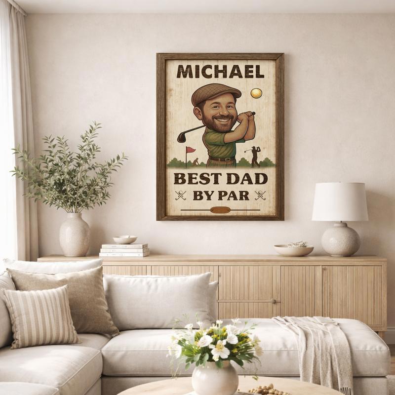 Best Dad By Par Custom Portrait - Unique Golf Gift Canvas