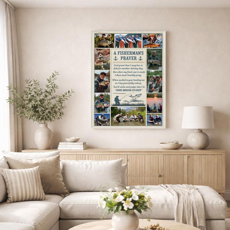 Fisherman's Prayer Collage - Custom Coastal Canvas Gift for Him