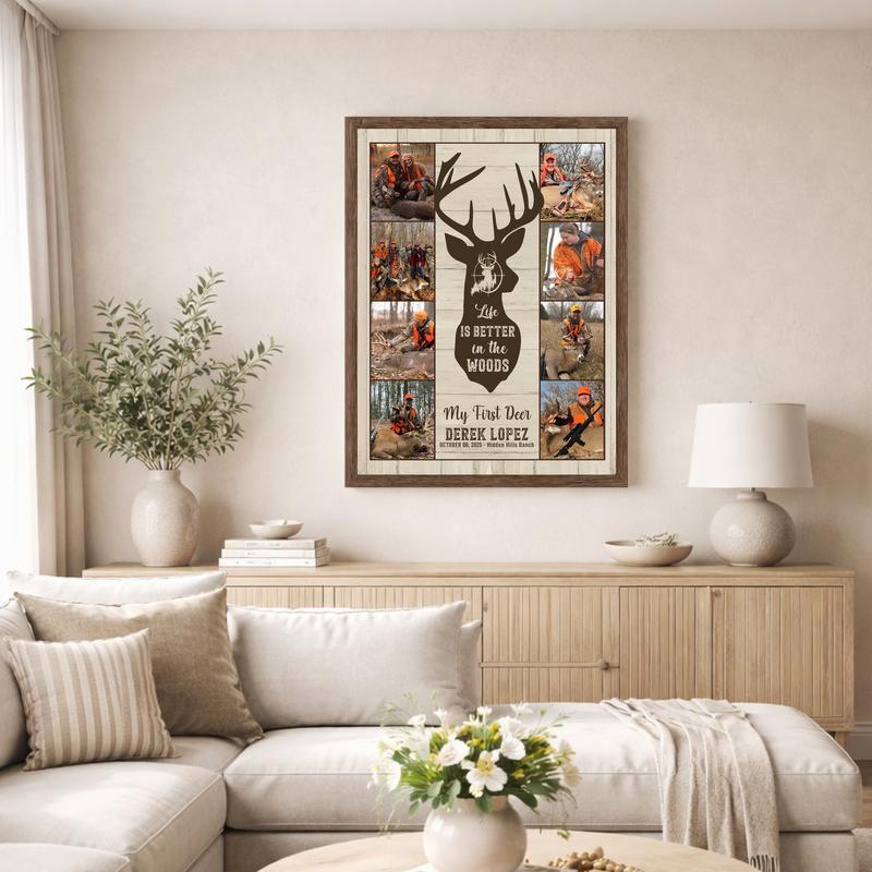 Woods Adventure Custom Deer Photo Collage Canvas Gift for Dad Woods Adventure Custom Deer Photo Collage Canvas Gift for Dad