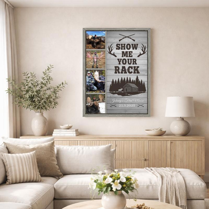 Moose Hunter Photo Collage - Personalized Rustic Farmhouse Canvas