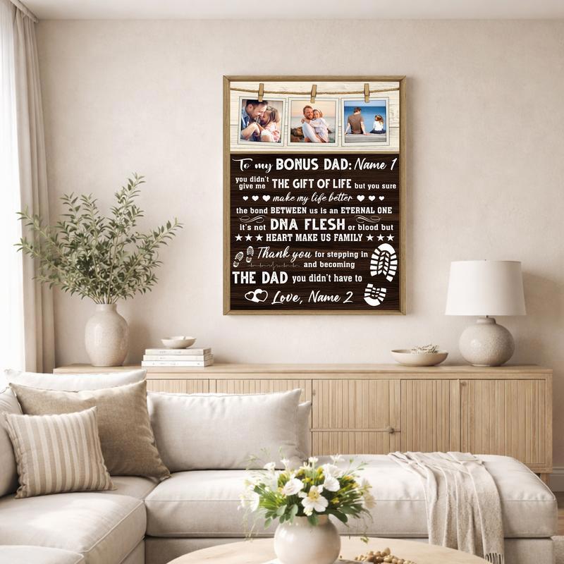 Heartfelt Bonus Dad Gift - Custom Rustic Farmhouse Canvas Art