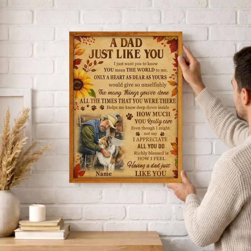 Dog Dad Photo Tribute - Autumn Farmhouse Canvas Gift