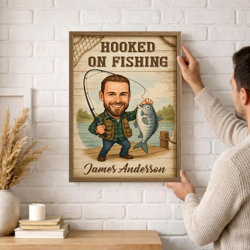 Unique Fishing Caricature Canvas - Dad's Personalized Cartoon Gift Unique Fishing Caricature Canvas - Dad's Personalized Cartoon Gift