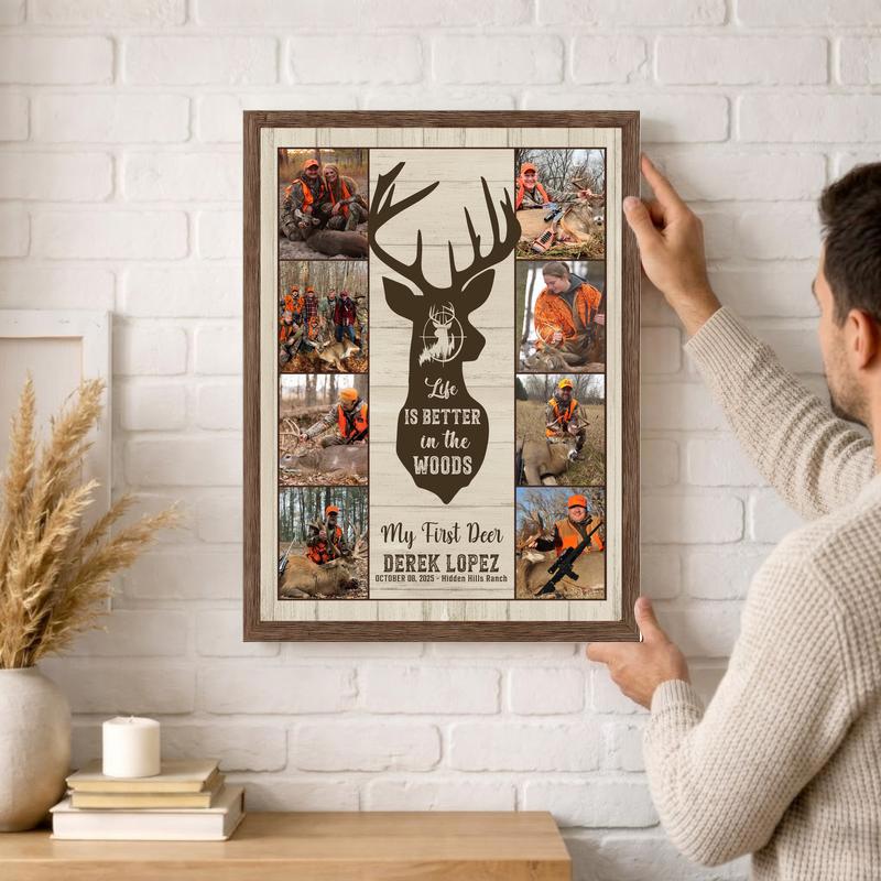 Woods Adventure Custom Deer Photo Collage Canvas Gift for Dad Woods Adventure Custom Deer Photo Collage Canvas Gift for Dad