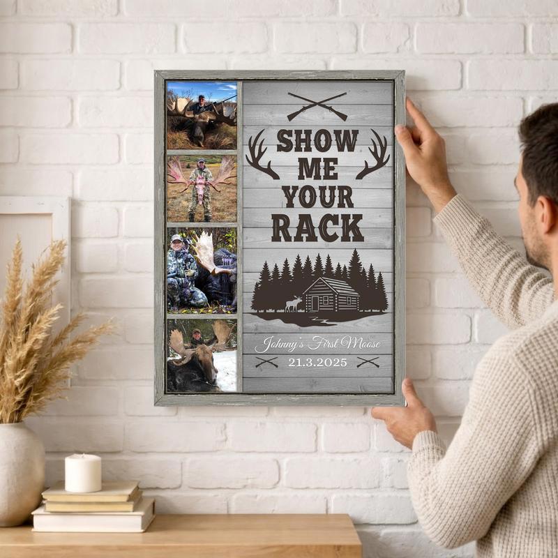 Moose Hunter Photo Collage - Personalized Rustic Farmhouse Canvas