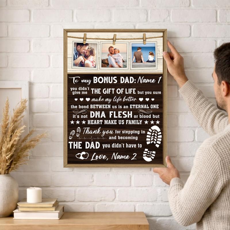 Heartfelt Bonus Dad Gift - Custom Rustic Farmhouse Canvas Art