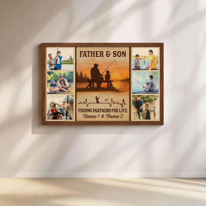 Shared Catch - Father and Son Fishing Trip Photo Collage Canvas - Father's Day Fun