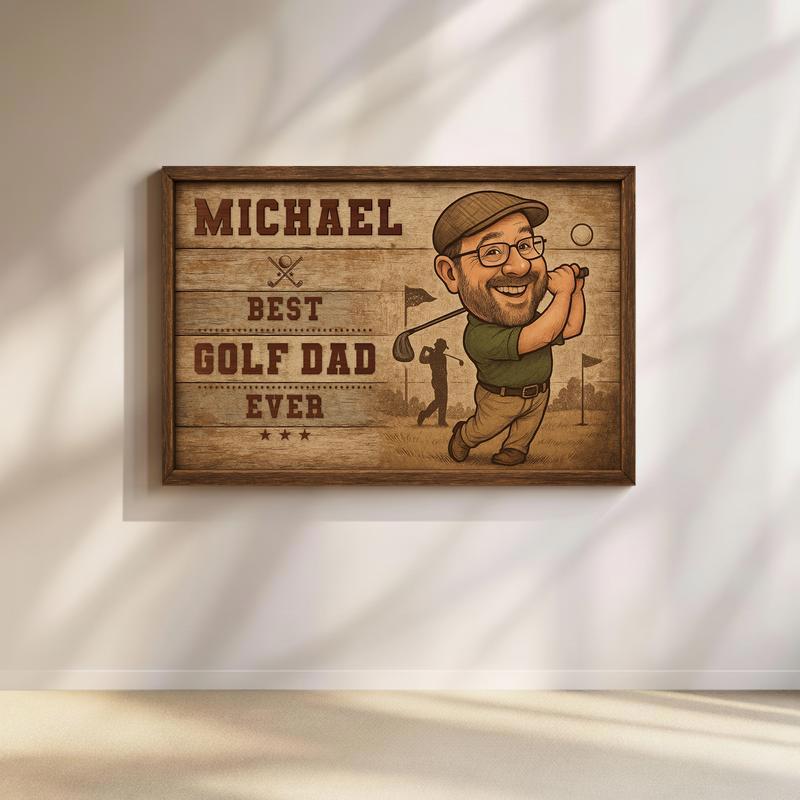 Funny Golf Dad Caricature Portrait Canvas - Unique Father's Gift - Father's Day Fun