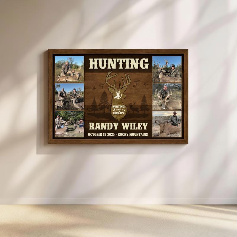 Hunting Is My Therapy - Custom Deer Photo Collage Canvas Gift - Father's Day Fun
