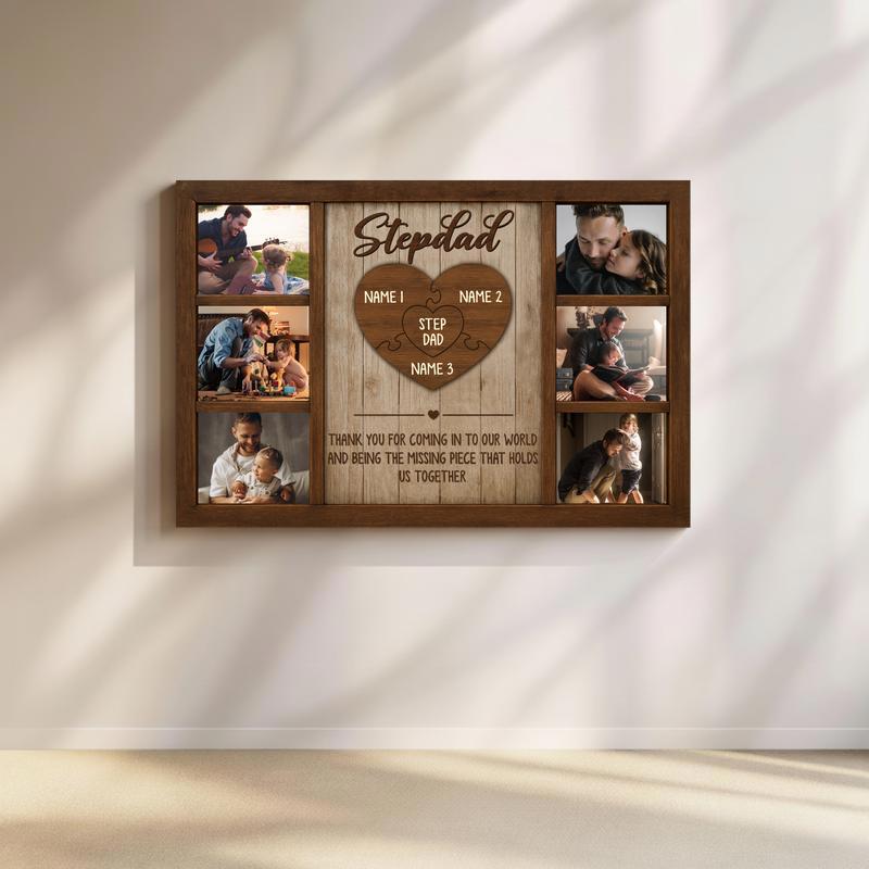 Step Dad Puzzle Canvas - Kids Names Custom Gift for Bonus Dad - Father's Day Fun