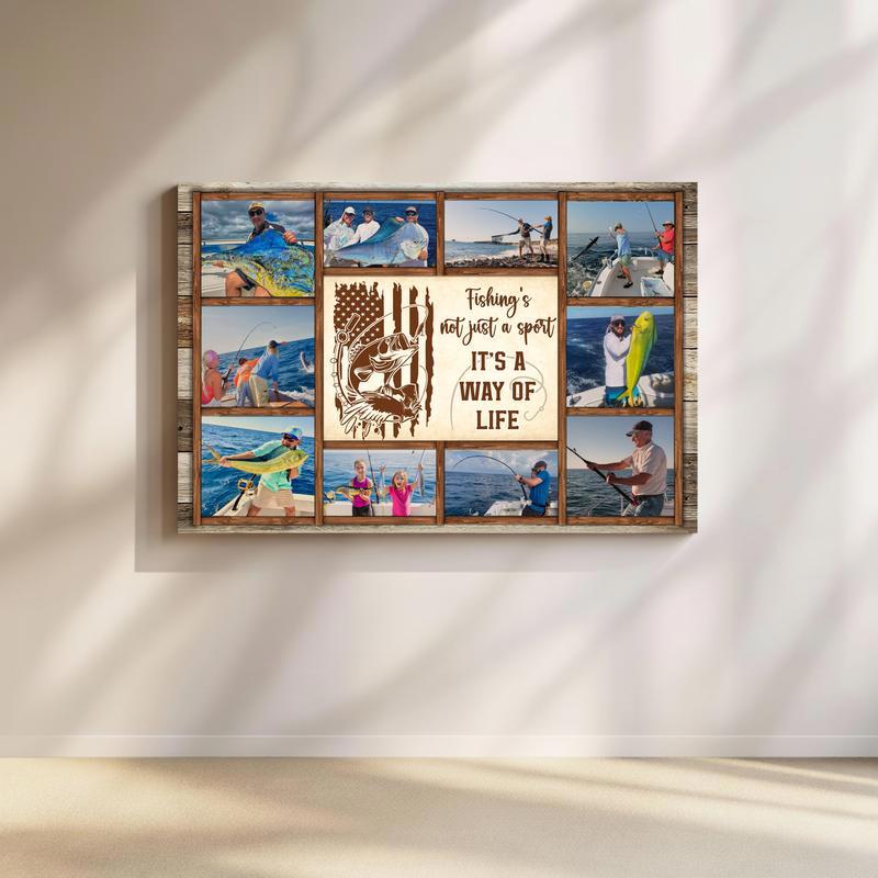 Cherished Angler Memories - Custom Fishing Photo Collage Canvas - Father's Day Fun
