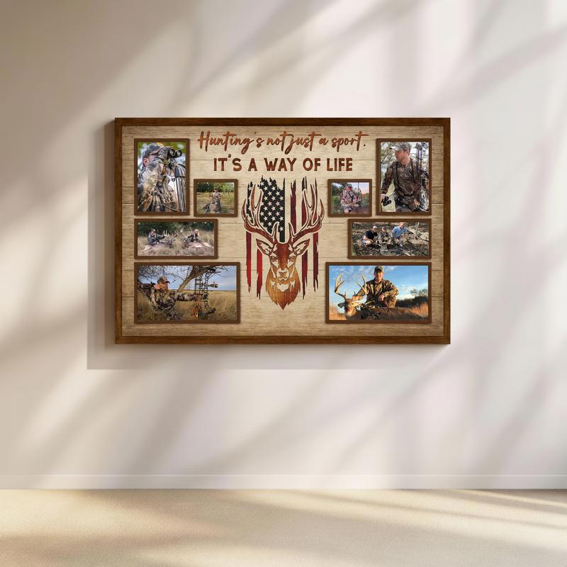 Honoring Brave Hunters - American Flag Deer Photo Collage Canvas - Father's Day Fun