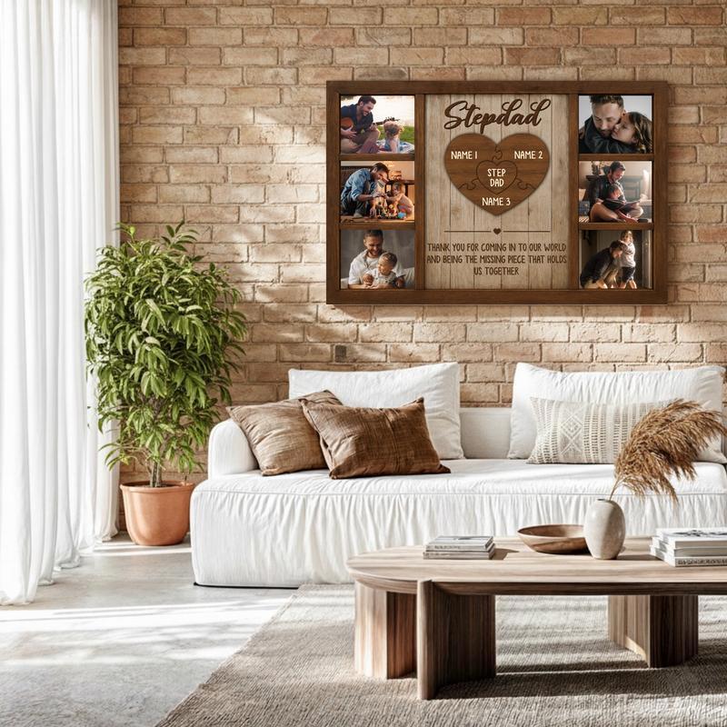 Step Dad Puzzle Canvas - Kids Names Custom Gift for Bonus Dad